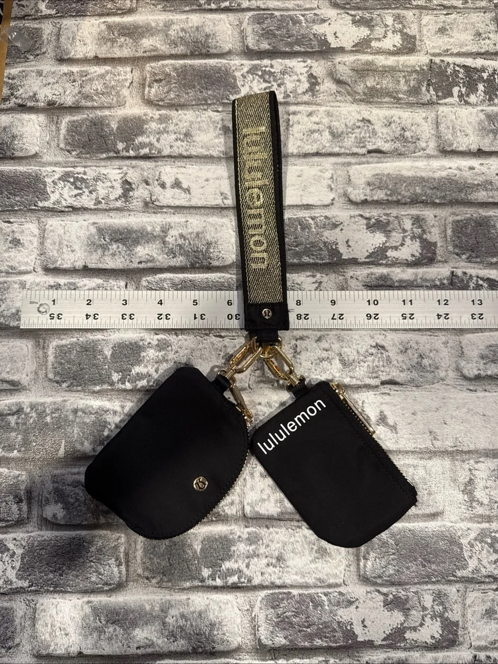 lululemon Black/Gold 2-Piece Dual Pouch Wristlet Organizer Set w/Detachable Logo